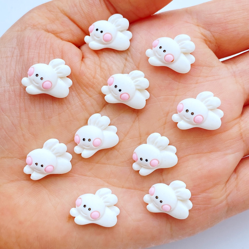 20db strasszos körömdíszítés Kawaii rajzfilm fehér nyúl manikűr kiegészítők gyanta 3D varázsa körmökhöz DIY