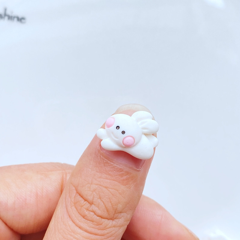 20db strasszos körömdíszítés Kawaii rajzfilm fehér nyúl manikűr kiegészítők gyanta 3D varázsa körmökhöz DIY