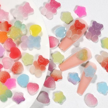 50 бр. Блестящ камък за нокти Смесен 3D градиент на гранулирана захар Gummy Jelly Bear Star Heart Части за нокти Kawaii Charms Части от смола
