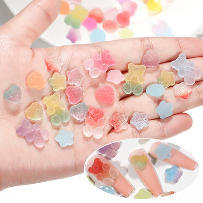 50 db csillogó körömkő kevert 3D granulált cukor gradiens gumiszerű zselés medve csillag szívalkatrészek köröm Kawaii Charms gyanta alkatrészekhez