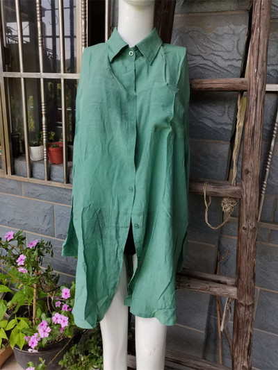 Νέο μακρυμάνικο πουκάμισο χιτώνας παραλίας Καλυμμένο φόρεμα παραλίας Ρούχα παραλίας Causal Top Λευκό Pareo Γυναικεία V4157