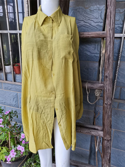 Νέο μακρυμάνικο πουκάμισο χιτώνας παραλίας Καλυμμένο φόρεμα παραλίας Ρούχα παραλίας Causal Top Λευκό Pareo Γυναικεία V4157