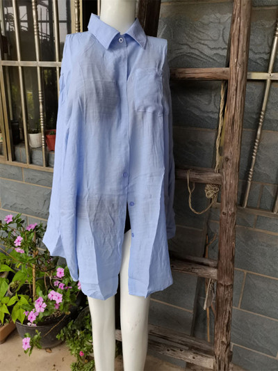 Νέο μακρυμάνικο πουκάμισο χιτώνας παραλίας Καλυμμένο φόρεμα παραλίας Ρούχα παραλίας Causal Top Λευκό Pareo Γυναικεία V4157