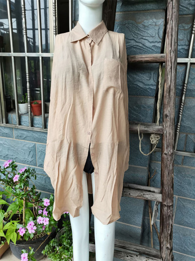 Νέο μακρυμάνικο πουκάμισο χιτώνας παραλίας Καλυμμένο φόρεμα παραλίας Ρούχα παραλίας Causal Top Λευκό Pareo Γυναικεία V4157