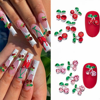 20 τμχ 3D Pink Cherry Nails Charms Χρυσό/Ασημί μεταλλικό κράμα Cherry Nail Art Διακόσμηση Shiny Diamond Luxury Cherry Nail Jewelry Z-