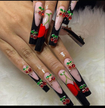 20 τμχ 3D Pink Cherry Nails Charms Χρυσό/Ασημί μεταλλικό κράμα Cherry Nail Art Διακόσμηση Shiny Diamond Luxury Cherry Nail Jewelry Z-