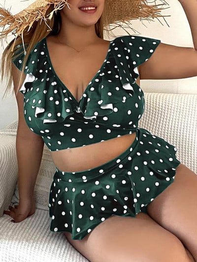 0XL - 4XL Bikini na točkice velikih kupaćih kostima velikih veličina Ženski kupaći kostim Ženski dvodijelni bikini komplet Kupaći kostim V3745