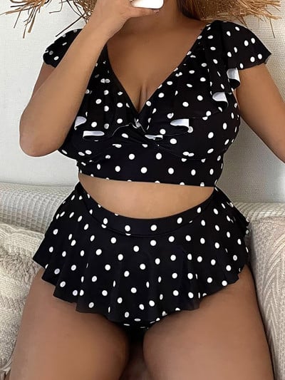 0XL - 4XL Bikini na točkice velikih kupaćih kostima velikih veličina Ženski kupaći kostim Ženski dvodijelni bikini komplet Kupaći kostim V3745