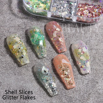 Shining Galaxy Powder Shell Slices Nail Glitter Abalone Flakes Καλοκαιρινές Πιλέτες Διακόσμηση Conch Stones Μανικιούρ Στολισμός YHFG