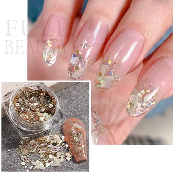 Shining Galaxy Powder Shell Slices Nail Glitter Abalone Flakes Καλοκαιρινές Πιλέτες Διακόσμηση Conch Stones Μανικιούρ Στολισμός YHFG