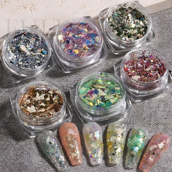 Shining Galaxy Powder Shell Slices Nail Glitter Abalone Flakes Καλοκαιρινές Πιλέτες Διακόσμηση Conch Stones Μανικιούρ Στολισμός YHFG