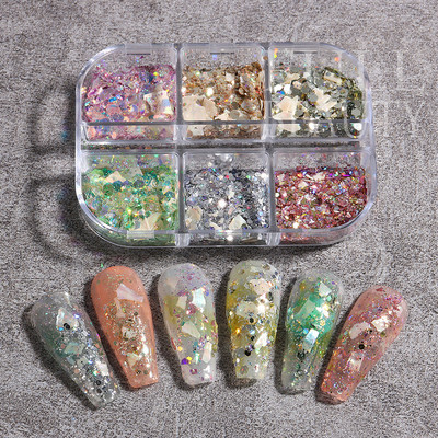 Shining Galaxy Powder Shell Slices Nail Glitter Abalone Flakes Καλοκαιρινές Πιλέτες Διακόσμηση Conch Stones Μανικιούρ Στολισμός YHFG