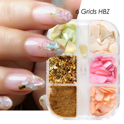 Shining Galaxy Powder Shell Slices Nail Glitter Abalone Flakes Καλοκαιρινές Πιλέτες Διακόσμηση Conch Stones Μανικιούρ Στολισμός YHFG