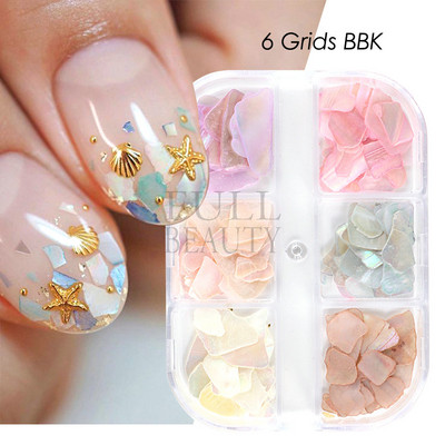 Shining Galaxy Powder Shell Slices Nail Glitter Abalone Flakes Καλοκαιρινές Πιλέτες Διακόσμηση Conch Stones Μανικιούρ Στολισμός YHFG