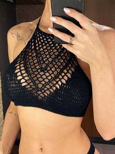 7-farebný háčkovaný pletený top s ramienkami na bikiny, dámske plavky, plavky, plavky, dutý plážový top V4192