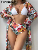 3 db Cove Up virágos női fürdőruha magas derekú bikini női fürdőruha Háromrészes bikini szett fürdőruha Swim V4292
