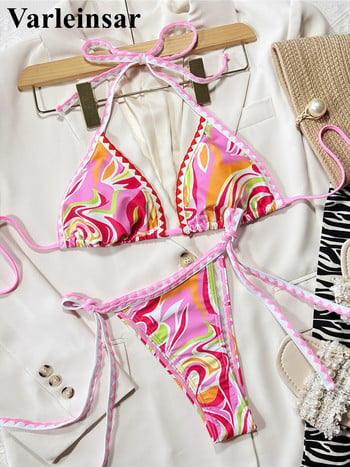 Sexy printed Halter High Cut Brazilian Bikini Γυναικείο Μαγιό Γυναικείο Μαγιό Σετ μπικίνι δύο τεμαχίων Bather Μαγιό Swim V4275