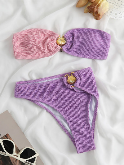 Splicing ráncos ráncos bandeau bikini női fürdőruha Női fürdőruha Kétrészes bikini szett fürdőruha Swim V4268