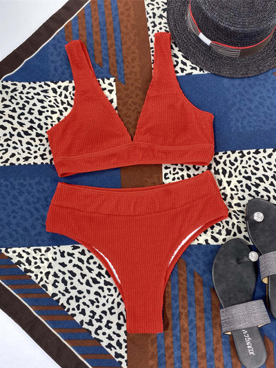 Ráncos ráncos V nyakú női fürdőruha magas derekú bikini női fürdőruha Kétrészes bikini szett fürdőruha Swim V3590