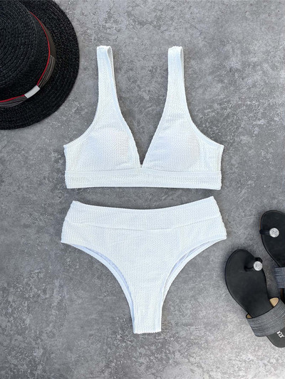 Ráncos ráncos V nyakú női fürdőruha magas derekú bikini női fürdőruha Kétrészes bikini szett fürdőruha Swim V3590