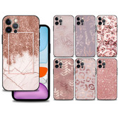 Ümbris iPhone 14 13 12 Mini 11 Pro Max kate jaoks iPhone XR XS X 7 8 6s 6 Plus Silicone Shell Fundas Gold Pink RoGlitter Hearts
