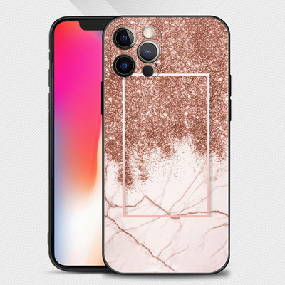 Ümbris iPhone 14 13 12 Mini 11 Pro Max kate jaoks iPhone XR XS X 7 8 6s 6 Plus Silicone Shell Fundas Gold Pink RoGlitter Hearts