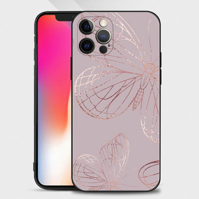 Ümbris iPhone 14 13 12 Mini 11 Pro Max kate jaoks iPhone XR XS X 7 8 6s 6 Plus Silicone Shell Fundas Gold Pink RoGlitter Hearts