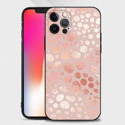 Ümbris iPhone 14 13 12 Mini 11 Pro Max kate jaoks iPhone XR XS X 7 8 6s 6 Plus Silicone Shell Fundas Gold Pink RoGlitter Hearts