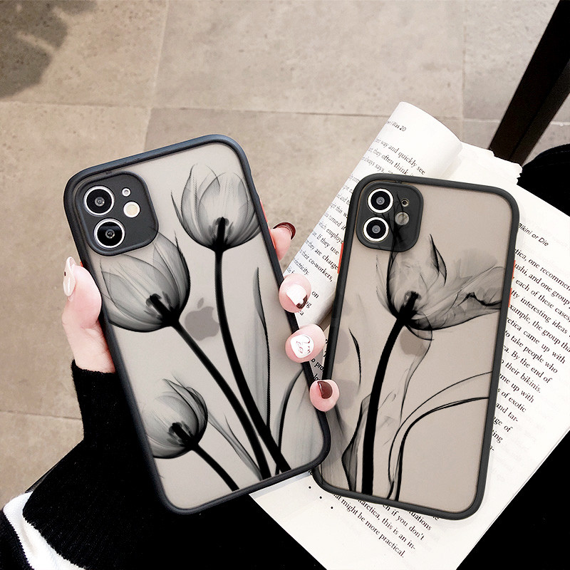 Πολυτελής Vintage Rose Flower Θήκη τηλεφώνου για iPhone 7 8 Plus SE2 X XR XS MAX 12 13 14 11 Pro Max Μαύρη σκληρή πλάτη Αντικραδασμικά καλύμματα