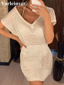 2022 5 χρώματα Πλεκτό με βελονάκι Φόρεμα κάλυψης παραλίας τουνίκ μακρύ Pareos μπικίνι Cover ups Swim Cover up Robe Plage Beachwear V2053