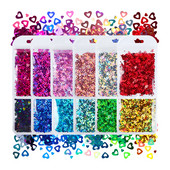 12 db 3D szív köröm flitter szett körömdíszítéshez Sparkle Love Hollow Laser Glitter Flakes barkácsolás Valentin nap manikűr