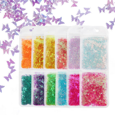 12 db 3D szív köröm flitter szett körömdíszítéshez Sparkle Love Hollow Laser Glitter Flakes barkácsolás Valentin nap manikűr