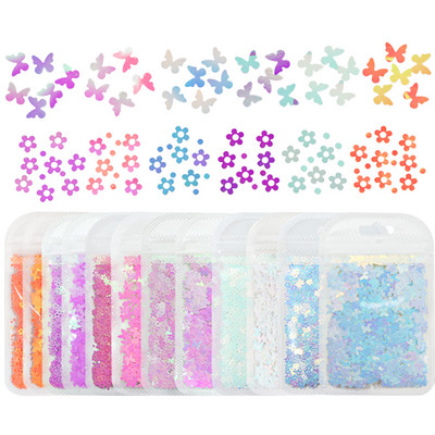 12 db 3D szív köröm flitter szett körömdíszítéshez Sparkle Love Hollow Laser Glitter Flakes barkácsolás Valentin nap manikűr