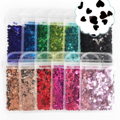 12 db 3D szív köröm flitter szett körömdíszítéshez Sparkle Love Hollow Laser Glitter Flakes barkácsolás Valentin nap manikűr