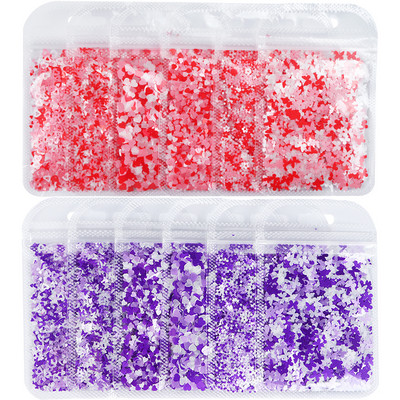 12 db 3D szív köröm flitter szett körömdíszítéshez Sparkle Love Hollow Laser Glitter Flakes barkácsolás Valentin nap manikűr