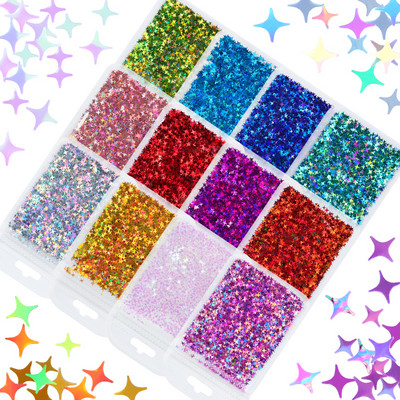 12 db 3D szív köröm flitter szett körömdíszítéshez Sparkle Love Hollow Laser Glitter Flakes barkácsolás Valentin nap manikűr