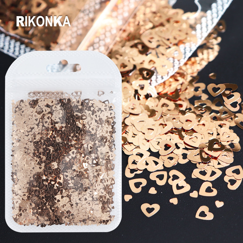 12 db 3D szív köröm flitter szett körömdíszítéshez Sparkle Love Hollow Laser Glitter Flakes barkácsolás Valentin nap manikűr