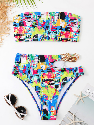 S - XL Színes bordás magas derekú bikini női fürdőruha Női fürdőruha Kétrészes bikini szett fürdőruha Swim V2640C