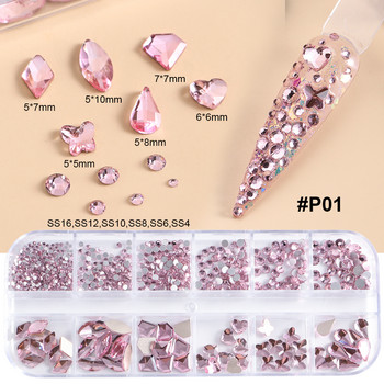 12Girds Mixed 3D Crystal Rhinestones For Nails Shiny AB Flatback Nail Art Diamonds Decorations DIY Supplies Manicure LAP02