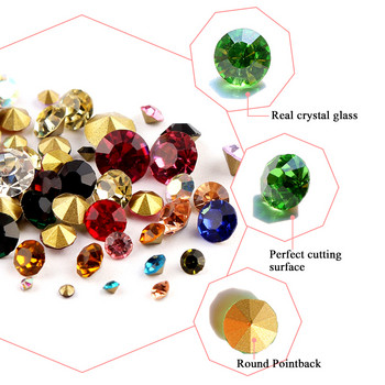 Περίπου 500 τμχ Real Glass Rhinestones Mix Size SS5-SS38 Glitter Round Pointback Crystal Nail Art Stones DIY Nail Art Decorations