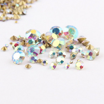 Περίπου 500 τμχ Real Glass Rhinestones Mix Size SS5-SS38 Glitter Round Pointback Crystal Nail Art Stones DIY Nail Art Decorations