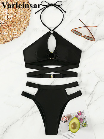 Cut Out Wrap Around Halter Strappy Bikini Γυναικείο μαγιό Γυναικεία μαγιό Σετ μπικίνι δύο τεμαχίων Bather Μαγιό Swim V4289