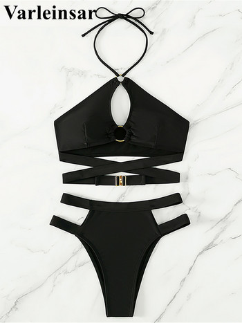 Cut Out Wrap Around Halter Strappy Bikini Γυναικείο μαγιό Γυναικεία μαγιό Σετ μπικίνι δύο τεμαχίων Bather Μαγιό Swim V4289