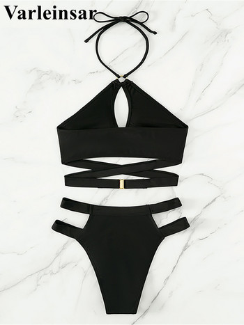 Cut Out Wrap Around Halter Strappy Bikini Γυναικείο μαγιό Γυναικεία μαγιό Σετ μπικίνι δύο τεμαχίων Bather Μαγιό Swim V4289