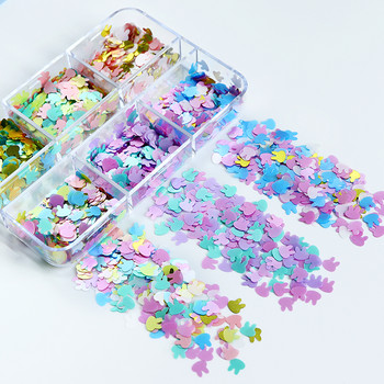 6 Grids Macaron Color Bunny Sequin Slice Nail Art Decoration Set Kawaii 3D Tiny Rabbit Flake Accessories for UV Gel Nail Tips