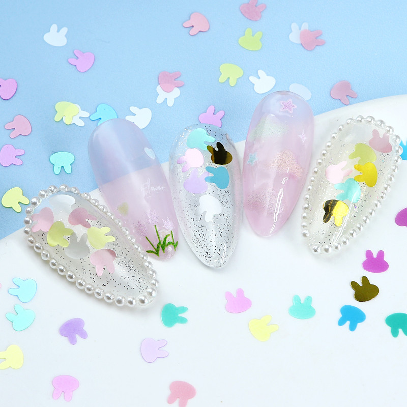 6 rácsos Macaron színes nyuszi flitteres szelet körömdíszítő készlet Kawaii 3D apró nyúlpehely kiegészítők UV gél körömvégekhez