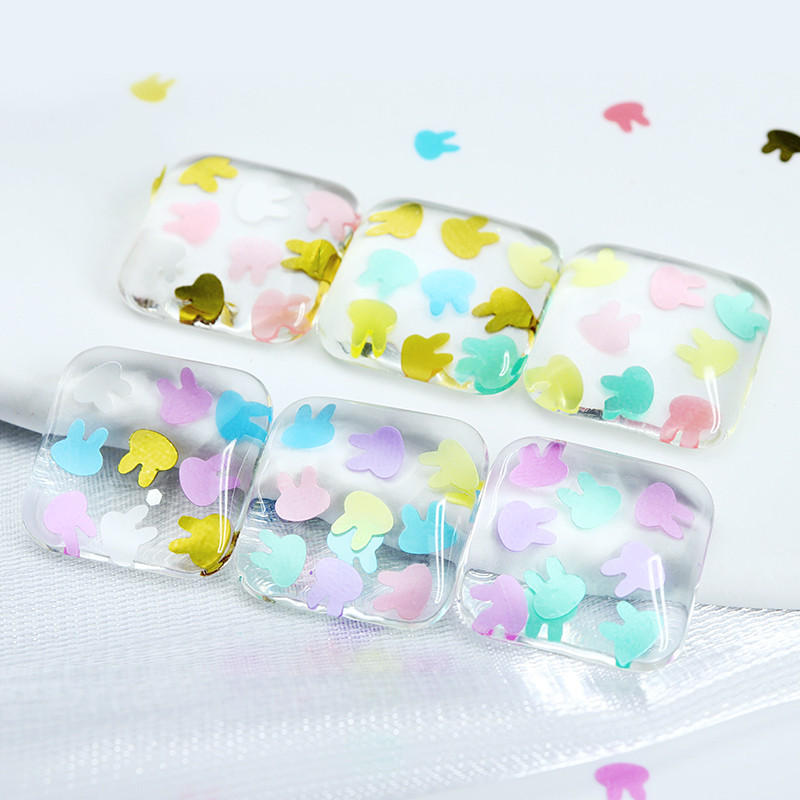 6 rácsos Macaron színes nyuszi flitteres szelet körömdíszítő készlet Kawaii 3D apró nyúlpehely kiegészítők UV gél körömvégekhez