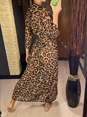 2022 Sexy Leopard Printed Beach Cover Up Καλύμματα από σιφόν Μαγιό παραλίας Καλοκαιρινό Γυναικείο Μακρύ φόρεμα V3219