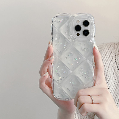 Κομψή 3D Laser Flower Ice Cubes Μαλακή θήκη τηλεφώνου για iPhone 13 12 11 Pro Max X XR XSMax Διαφανές κάλυμμα Love Heart αντικραδασμικό