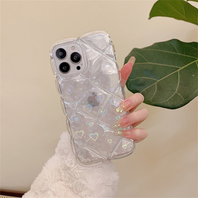 Κομψή 3D Laser Flower Ice Cubes Μαλακή θήκη τηλεφώνου για iPhone 13 12 11 Pro Max X XR XSMax Διαφανές κάλυμμα Love Heart αντικραδασμικό